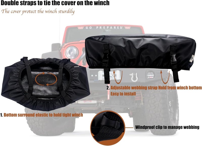 EUDORA Small Winch Cover, Weather Resistant Dustproof Cover Ideal for Electric Winches 2500 to 5500 lbs, Heavy Duty Waterproof UV-resistant Winch Protective Cover, Indoor/Outdoor Use - Image 4